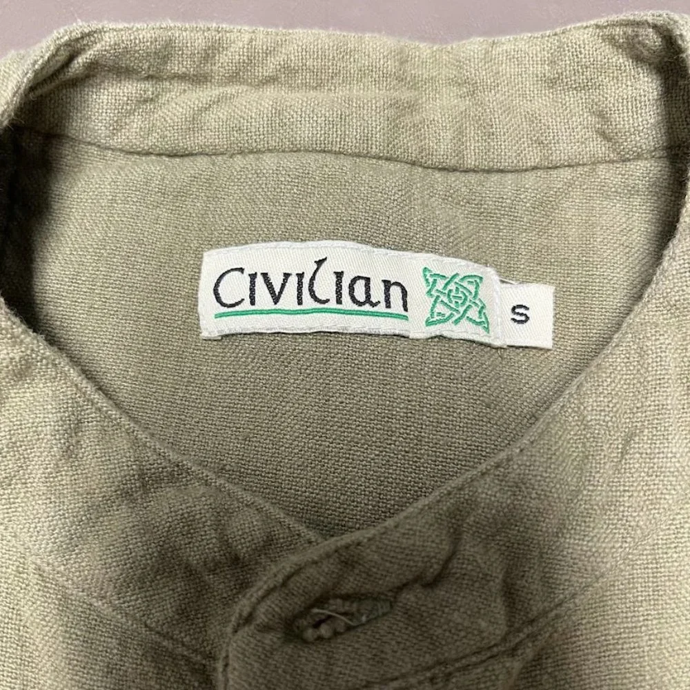 Civilian Size S Green Vintage Irish Style Long Sleeve Shirt - Picture 2 of 4